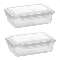 Kit 2 Pote de Plástico Alimentos Retangular C/ Travas 1,1 L
