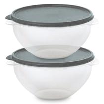Kit 2 Pote de Plástico Hermético 1L Marmita C/ Tampa Bowl Redondo Tijela Vasilha Alimentos