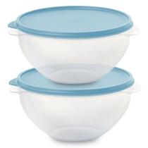 Kit 2 Pote de Plástico Hermético 1L Marmita C/ Tampa Bowl Redondo Tijela Vasilha Alimentos