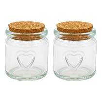 Kit 2 Pote de Vidro 115ml Tampa Rolha 7,5x6cm Coração Temperos Lembrancinhas Velas Festas Sais de Banho Doces