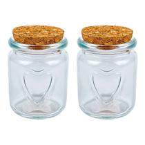 Kit 2 Pote de Vidro 145ml Tampa Rolha 8,5x6cm Coração Temperos Lembrancinhas Velas Festas Sais de Banho Doces