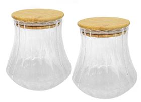 Kit 2 Pote de Vidro Canelado com Tampa de Bambu Hermético 700ml Kit 2 Pote de Vidro Canelado com Tampa de Bambu Hermético 700ml