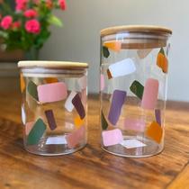 Kit 2 Pote De Vidro Com Tamanhos Variados Tampa Hermética De Bambu Para Mantimentos