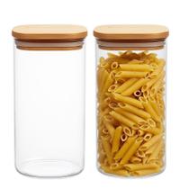 Kit 2 Pote de Vidro com Tampa de Bambu Hermético Porta Mantimentos Organizador 1,6L 21cm Quadrado Em Casa Tem