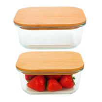 Kit 2 Pote de Vidro com Tampa de Bambu Quadrado 320ml Em Casa Tem