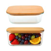 Kit 2 Pote de Vidro com Tampa de Bambu Retângular 635ml Em Casa Tem Kit 2 Pote de Vidro com Tampa de Bambu Retângular 635ml Em Casa Tem