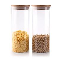 Kit 2 Pote De Vidro hermético 1800ml Tampa de Bambu 10x28 cm