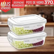 Kit 2 Pote de Vidro Hermético Borossilicato 370ml Marmita Fitness Freezer Microondas