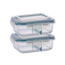 Kit 2 Pote de Vidro Hermético Com Divisoria 640ml Marmita