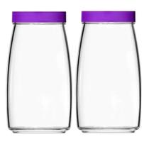 Kit 2 Pote De Vidro Mandacaru Liso Com Tampa 2 Litros Roxo