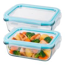 Kit 2 Pote de Vidro Marmita Hermético Retangular com Tampa Azul Vedação 400ml Em Casa Tem
