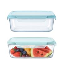 Kit 2 Pote de Vidro Marmita Hermético Retangular com Tampa Azul Vedação 640ml Em Casa Tem Kit 2 Pote de Vidro Marmita Hermético Retangular com Tampa Azul Vedação 640ml Em Casa Tem