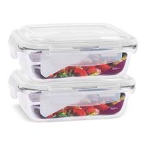 KIT 2 Pote de Vidro Retangular com Tampa Hermética 640ml Branco (QH)