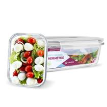 KIT 2 Pote de Vidro Retangular com Tampa Hermética 640ml Branco