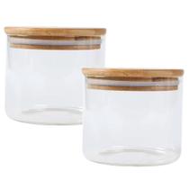Kit 2 Pote Hermético C/ Tampa De Bambu 250 Ml Vidro Borossilicato