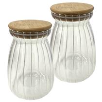 Kit 2 Pote Hermético Com Tampa Bambu Recipiente Vidro 1Litro