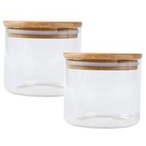 Kit 2 Pote Hermético Com Tampa De Bambu 250 Ml Vidro