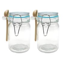 Kit 2 Pote Hermético De Vidro Com Trava e Colher de Bambu Redondo 280ml Kit 2 Pote Hermético De Vidro Com Trava e Colher de Bambu Redondo 280ml