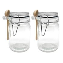 Kit 2 Pote Hermético De Vidro Com Trava e Colher de Bambu Redondo 280ml
