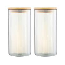 Kit 2 Pote Hermético Mantimento Alimentos Cozinha Vidro Canelado Com Tampa Bambu 1,8l