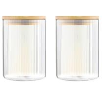 Kit 2 Pote Hermético Mantimento Alimentos Cozinha Vidro Canelado Com Tampa Bambu 1l