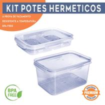 Kit 2 Pote Hermético Organizador 4 Litros E Porta Frios 1000 Ml Com Escorredor e Trava de Vedação Kit 2 Pote Hermético Organizador 4 Litros E Porta Frios 1000 Ml Com Escorredor e Trava de Vedação
