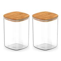 Kit 2 Pote Hermético Organizador Tampa De Bambu 1l Ou