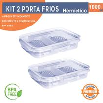 Kit 2 Pote Hermético Retangular 1,0 Litro Porta Frios Empilhável com Escorredor e Divisória