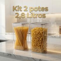 Kit 2 Pote Hermético Tampa Acrílico Porta Mantimento Arroz 2,8 L com Trava Lateral