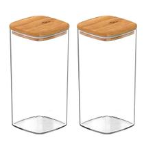 Kit 2 Pote Hermético Tampa De Bambu 340Ml Quadrado Kit 2 Pote Hermético Tampa De Bambu 340Ml Quadrado