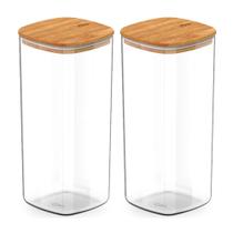 Kit 2 Pote Hermético Tampa De Bambu Transparente 1,5l Ou Kit 2 Pote Hermético Tampa De Bambu Transparente 1,5l Ou