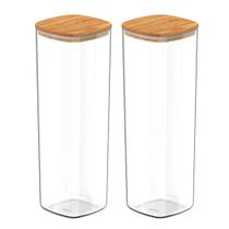 Kit 2 Pote Hermético Tampa De Bambu Transparente 2L Ou Kit 2 Pote Hermético Tampa De Bambu Transparente 2L Ou