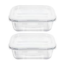 Kit 2 Pote Hermético Vidro 1040ml Retangular Marmita Almoço Kit 2 Pote Hermético Vidro 1040ml Retangular Marmita Almoço