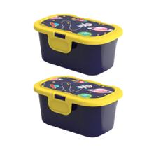 Kit 2 Pote Infantil Lancheira Marmita Organizador Multiuso Volta as Aulas 350ml Tampa Fixa Porta Biscoitos