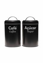 Kit 2 Pote Lata Porta Mantimentos Metal Preto Café E Açucar Kit 2 Pote Lata Porta Mantimentos Metal Preto Café E Açucar