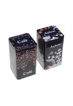 Kit 2 Pote Lata Preto Porta Mantimentos Metal Café Açúcar