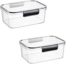 Kit 2 Pote Multiuso Hermético Retangular Acrílico Trava Empilháve1,4 litros -Plasnorthon