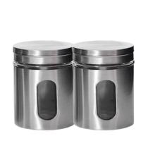 Kit 2 Pote Porta Mantimento em Inox com Visor de Vidro Em Casa Tem 600ml Kit 2 Pote Porta Mantimento em Inox com Visor de Vidro Em Casa Tem 600ml