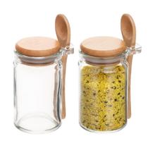 Kit 2 Pote Porta Temperos Condimentos de Vidro Hermético com Tampa e Colher de Bambu 350ml Wolff