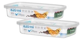 Kit 2 Pote Retangular 820ml Armazenamento Alimento S/ Bpa