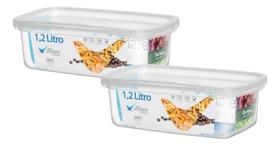Kit 2 Pote Retangular Alimento 1,2l Armazenamento Bpa Free