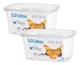 Kit 2 Pote Retangular Alimento 3l Armazenamento Bpa Free