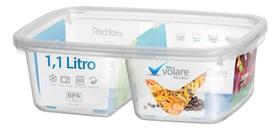 Kit 2 Pote Retangular Divisoria 1,1l Armazenamento Bpa Free