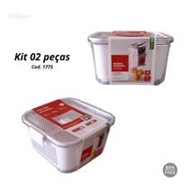 Kit 2 Pote Slim Multiuso Cesto de Drenagem 1.360 ml Branco - Paramount Plásticos