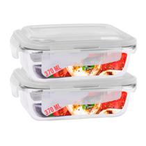 Kit 2 Pote Tampa Hermetica Retangular Vidro 370ml Multiuso