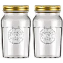 Kit 2 Pote Vidro Americano Vintage Transparente Tampa 1500ml