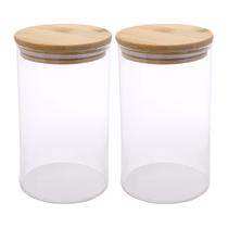 Kit 2 Pote Vidro Hermético Borossilicato 250ml Porta Condimentos Com Tampa De Bambu