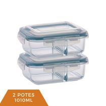 Kit 2 Pote Vidro Hermético para Mantimentos Divisória 1010ml