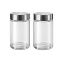 Kit 2 Pote Vidro Tampa Inox 1250ml Cozinha Biscoito Porta Mantimento Multiuso Utensílio Organizador