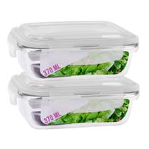 Kit 2 Pote Vidro Tampa Silicone Hermetica Retangular 370ml